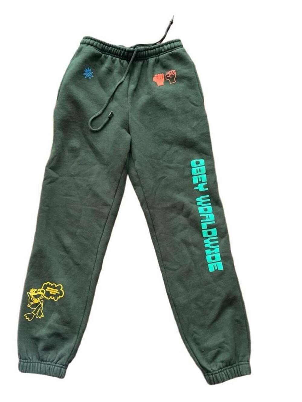 Obey Worldwide Sweatpants Size S Green Graphic Print Joggers